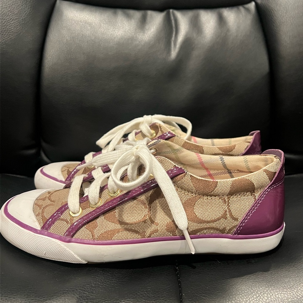 Coach Women's Sneakers in Purple and Tan - Picture 4 of 6